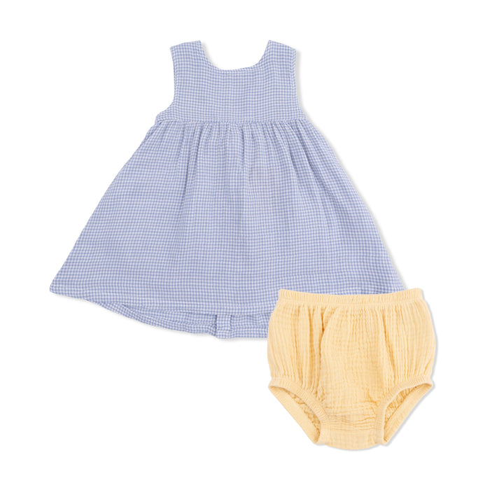 Angel Dear Gingham Blue Infant Dress w/Bow Bloomer