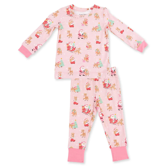 Angel Dear Vintage Reindeer & Santa Pink L/S Loungewear Set