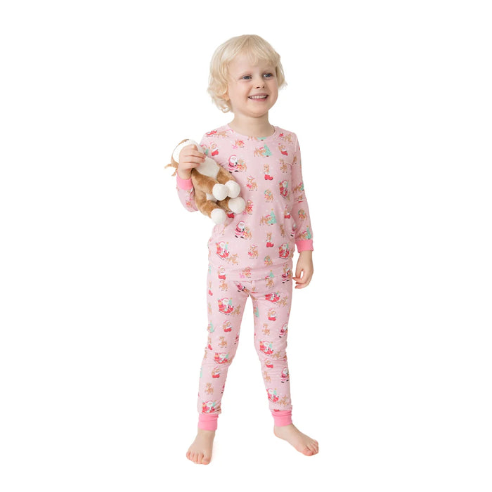 Angel Dear Vintage Reindeer & Santa Pink L/S Loungewear Set