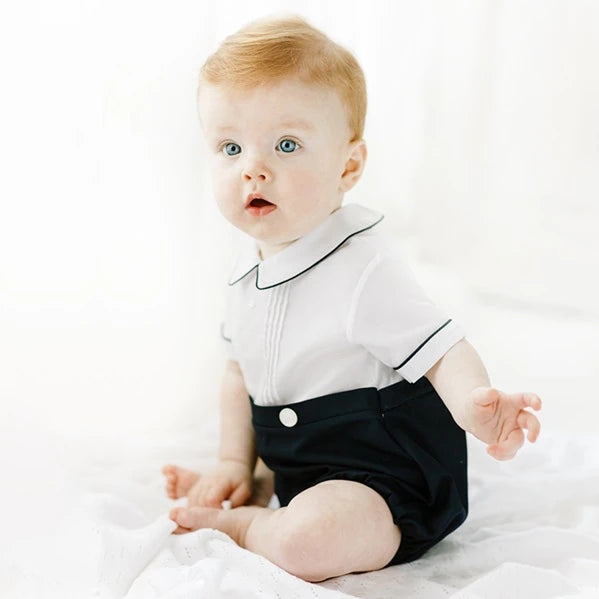 Feltman Bros White/Navy Pintuck Bubble