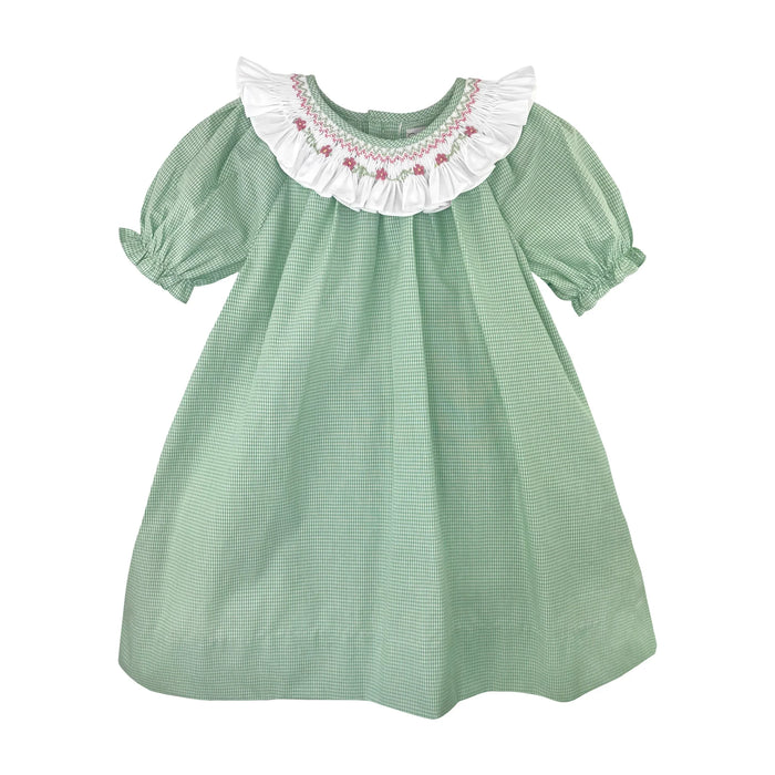 Petit Ami Green Gingham Smocked Dress w/Collar