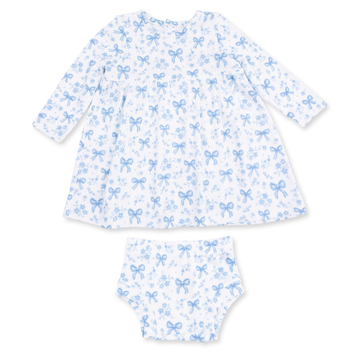 Angel Dear Blue Bows and Flowers Dress and Bloomer