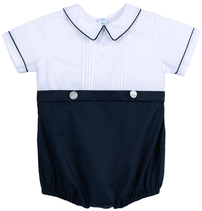 Feltman Bros White/Navy Pintuck Bubble