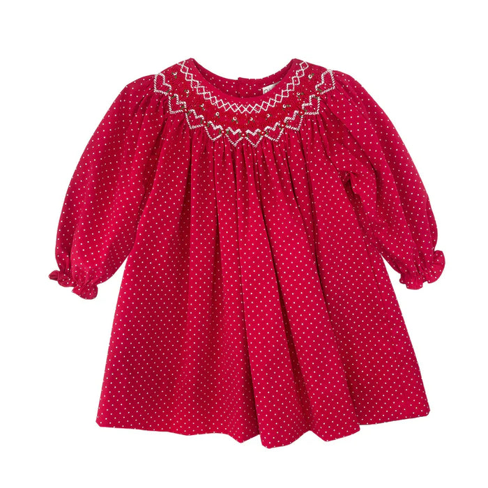Petit Ami Red Smocked Dress w/Embroidery