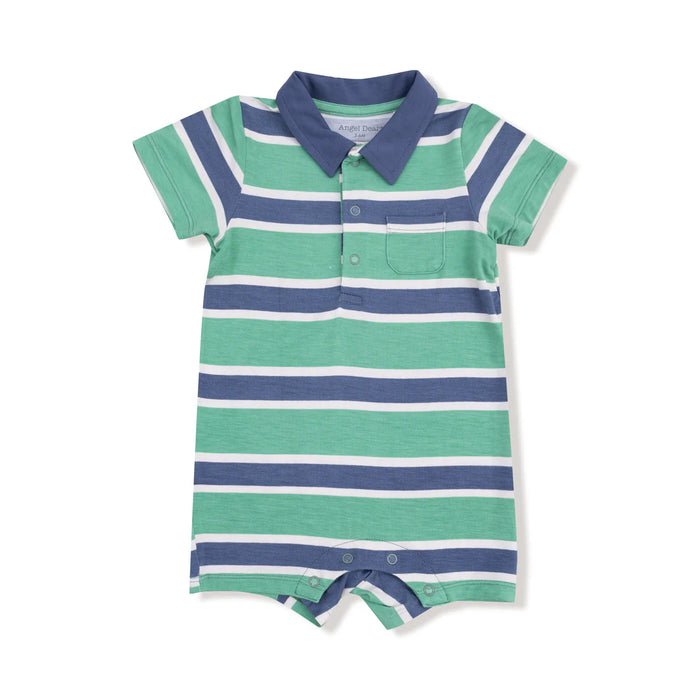 Angel Dear Rugby Stripe Green and navy Polo Shortie