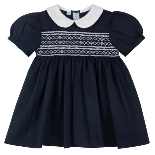 Feltman Bros Girls Smocked Dress Navy Navy
