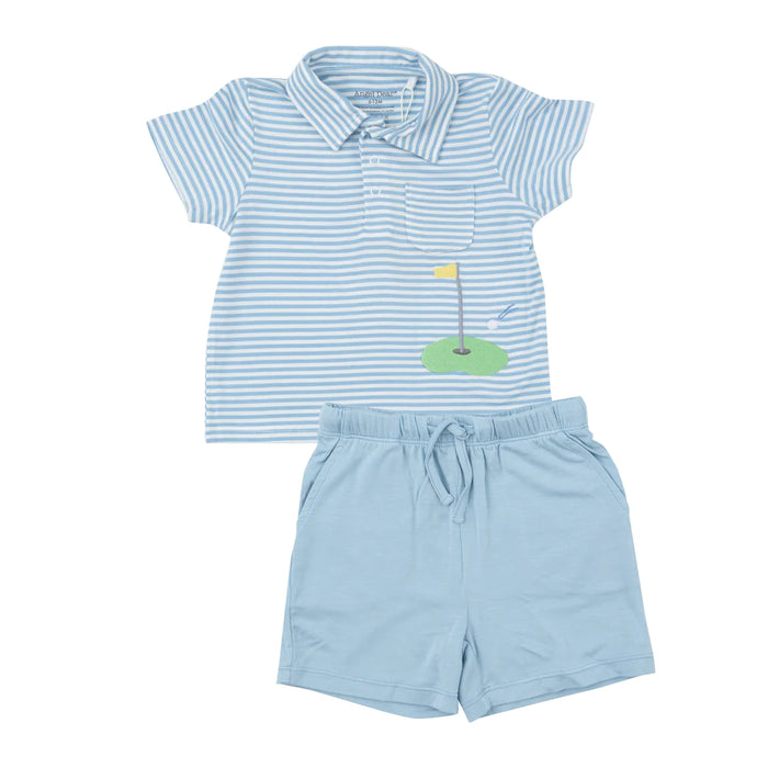 Dream Blue Stripe Polo Shirt & Short Set