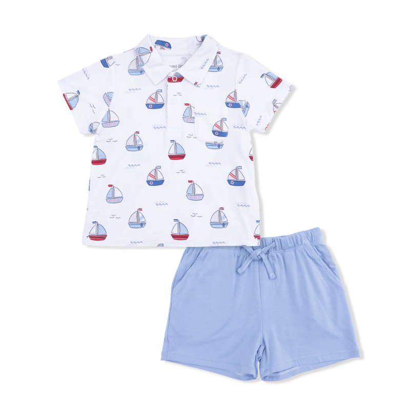 Angel Dear Bubbly Sailboats Polo w/Short