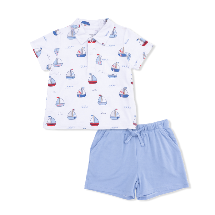 Angel Dear Bubbly Sailboats Polo w/Short