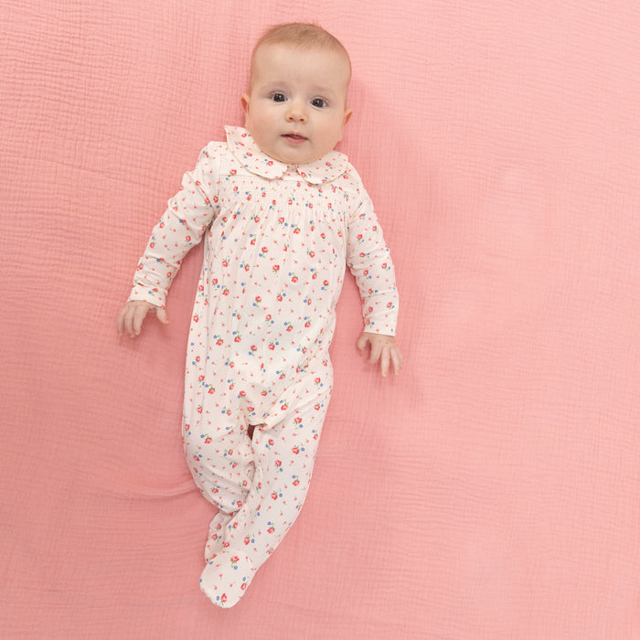 Angel Dear Joli Rosette Smocked Peter Pan Snap Footie
