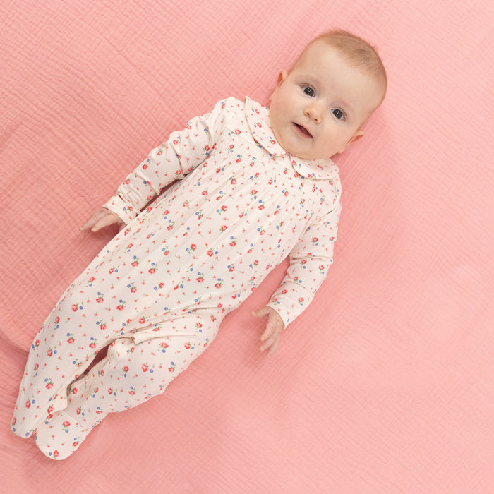 Angel Dear Joli Rosette Smocked Peter Pan Snap Footie