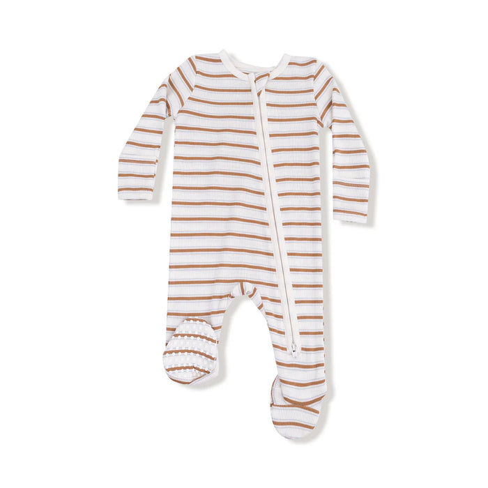 Angel Dear Brown Vintage Stripe Zipper Footie