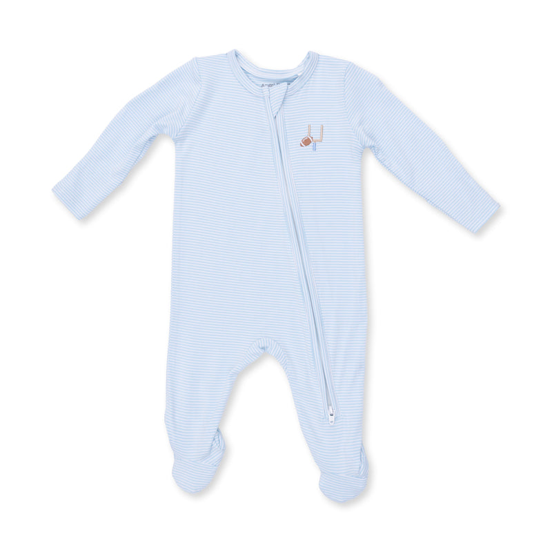 Angel Dear Football Blue Micro Stripe Zip Footie