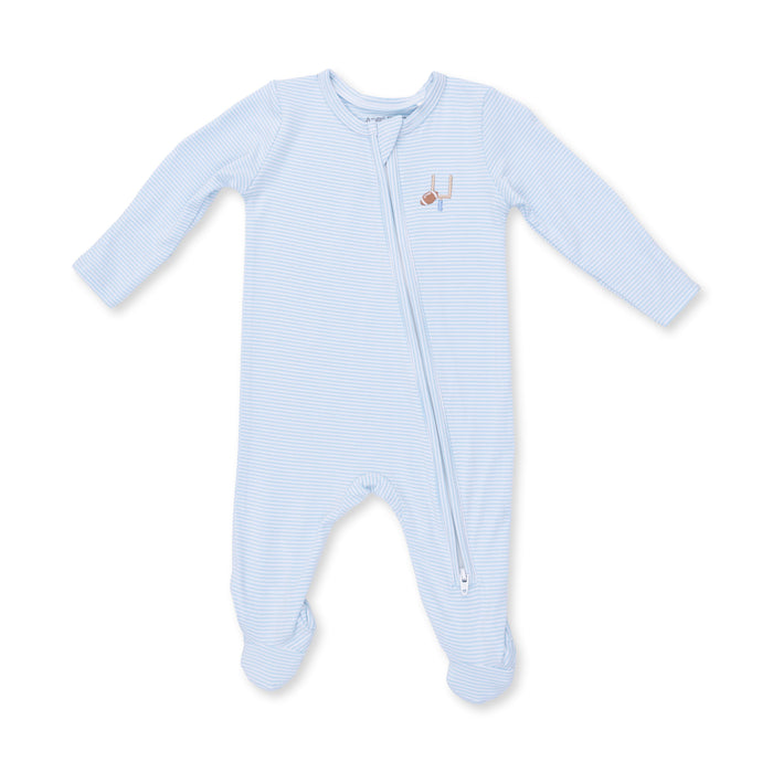 Angel Dear Football Blue Micro Stripe Zip Footie