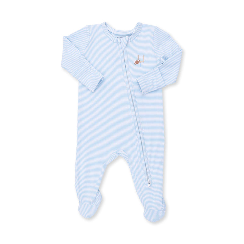 Angel Dear Football Blue Micro Stripe Zip Footie