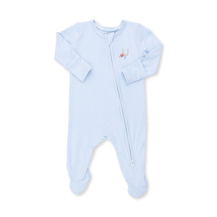 Angel Dear Football Blue Micro Stripe Zip Footie