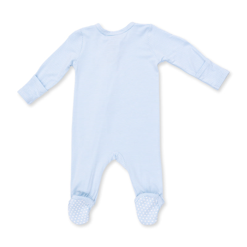 Angel Dear Football Blue Micro Stripe Zip Footie