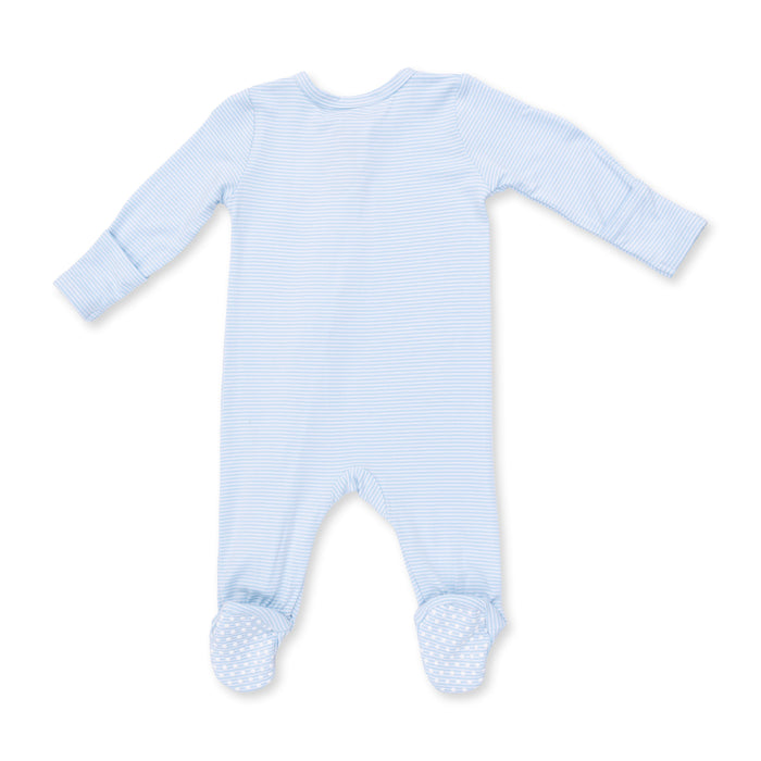 Angel Dear Football Blue Micro Stripe Zip Footie