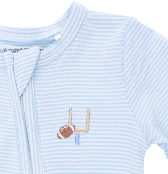 Angel Dear Football Blue Micro Stripe Zip Footie