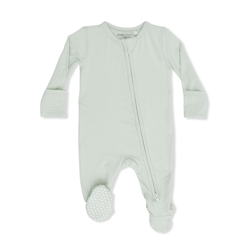 Angel Dear Solid Milky Green Zipper Footie