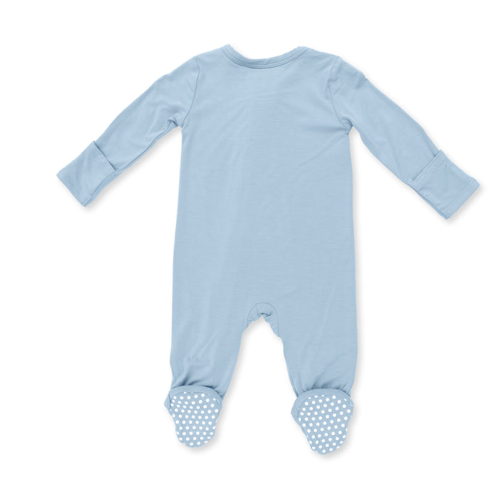 Angel Dear Solid Stone Blue Zipper Footie