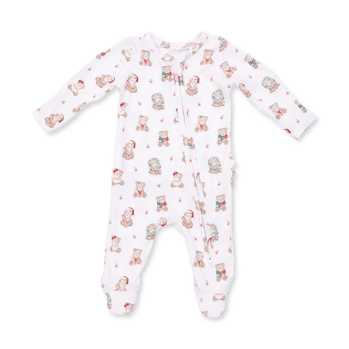 Angel Dear Christmas Teddy Bears Pink Ruffle Zip Footie
