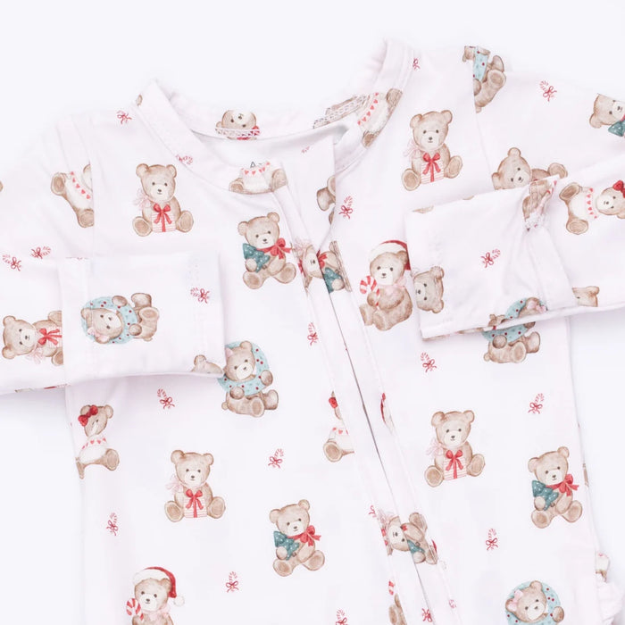 Angel Dear Christmas Teddy Bears Pink Ruffle Zip Footie