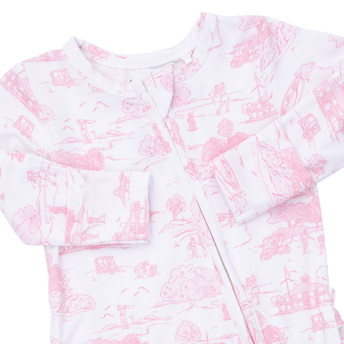 Angel Dear Golf Toile Pink Zip Footie