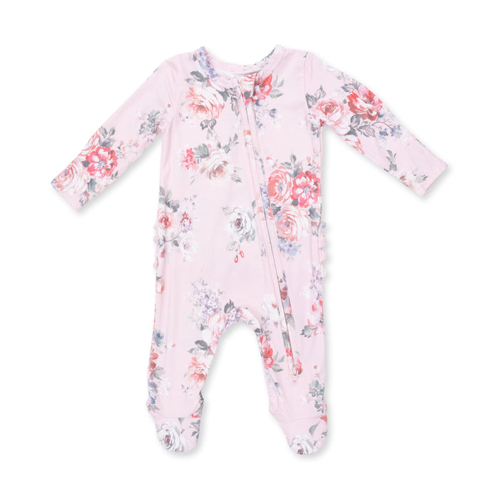 Angel Dear Painterly Rose Ruffle Back Zip Footie