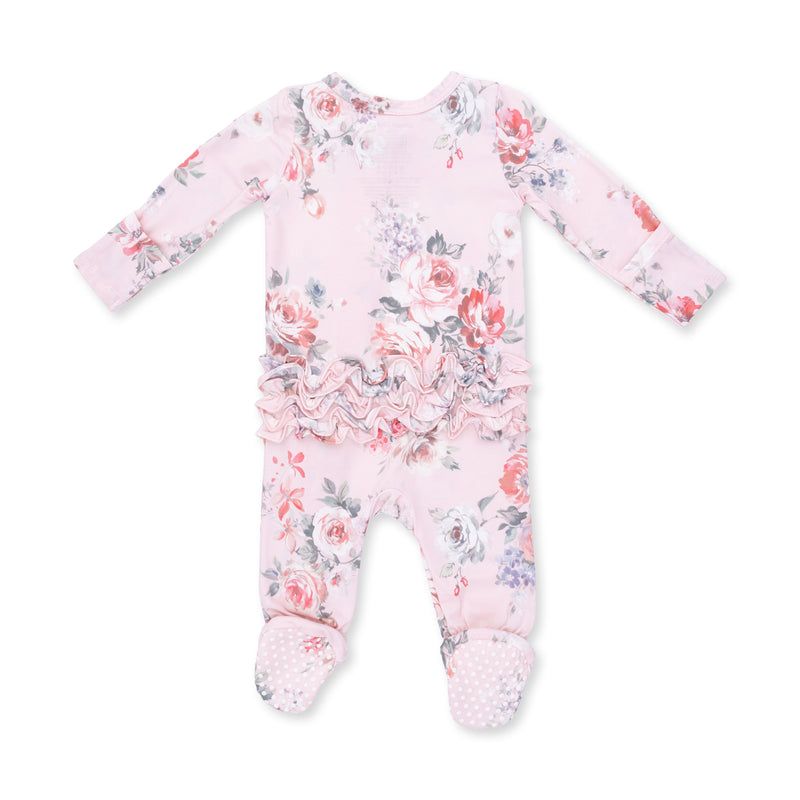 Angel Dear Painterly Rose Ruffle Back Zip Footie