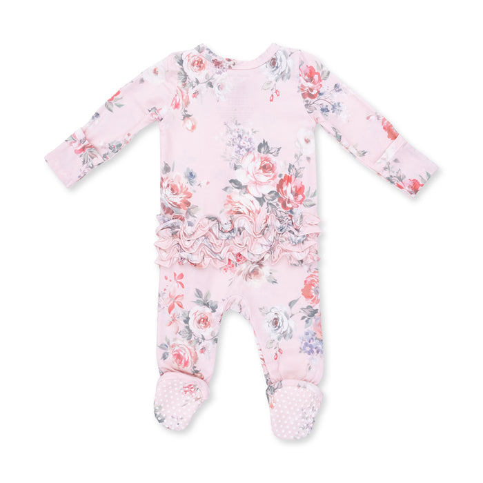 Angel Dear Painterly Rose Ruffle Back Zip Footie