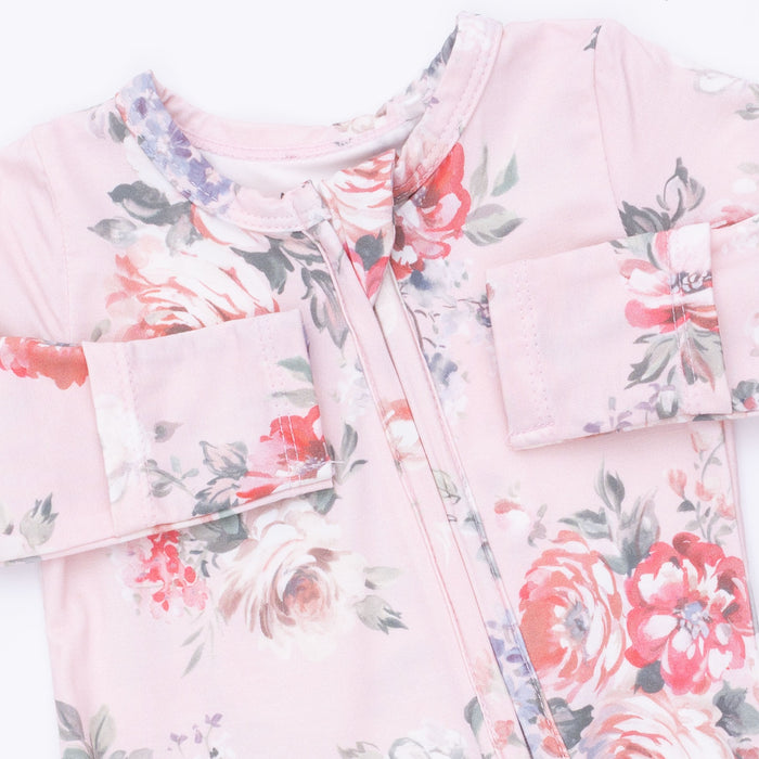 Angel Dear Painterly Rose Ruffle Back Zip Footie