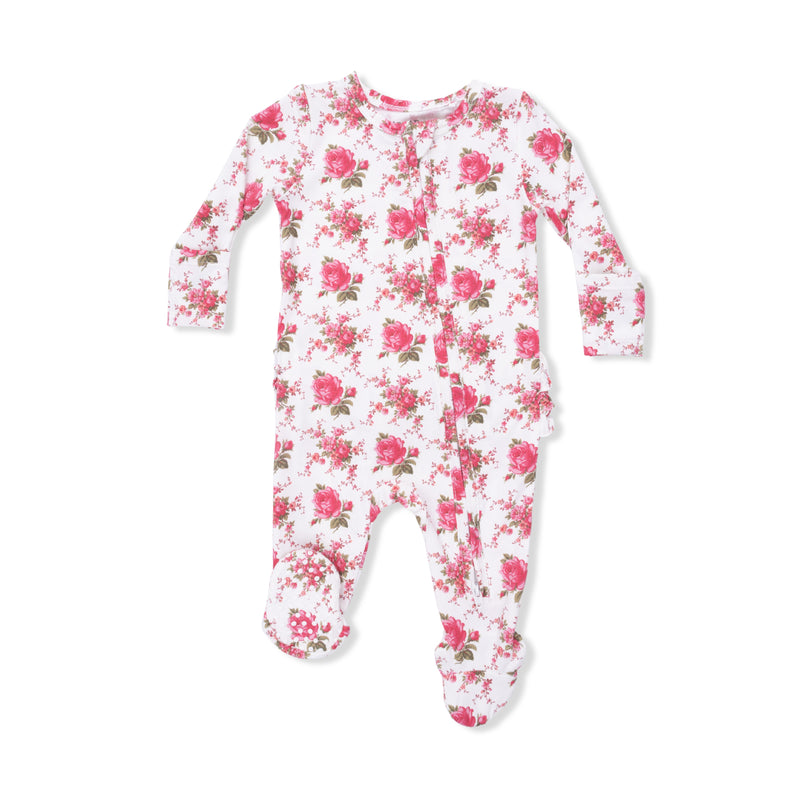Angel Dear Elegant Roses Ruffle Back Zipper Footie