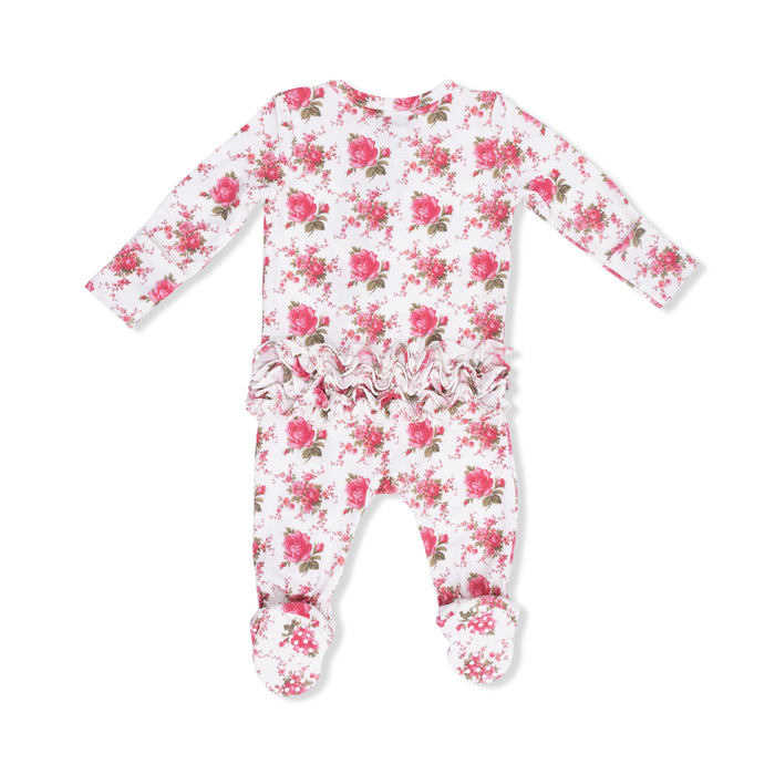 Angel Dear Elegant Roses Ruffle Back Zipper Footie