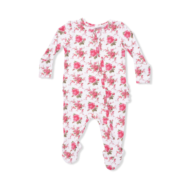 Angel Dear Elegant Roses Ruffle Back Zipper Footie