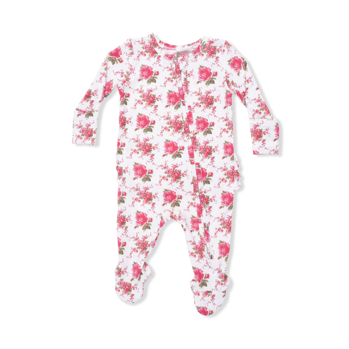 Angel Dear Elegant Roses Ruffle Back Zipper Footie
