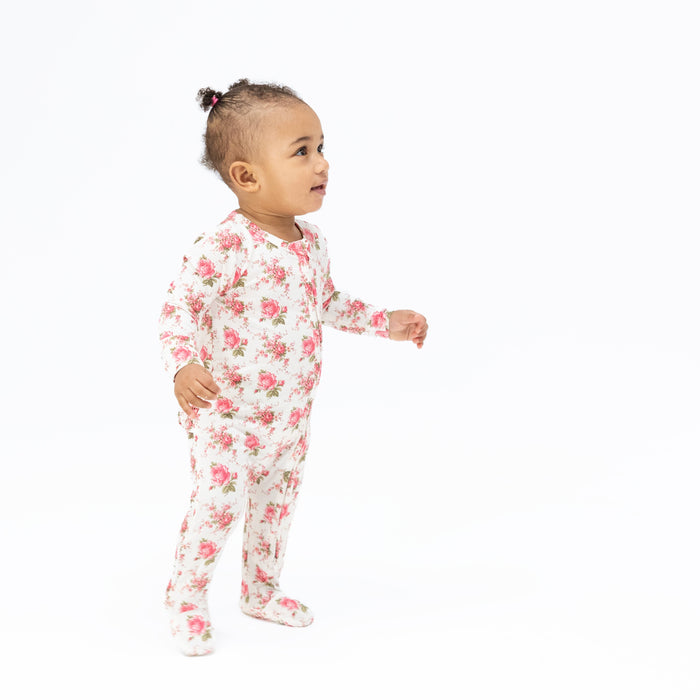 Angel Dear Elegant Roses Ruffle Back Zipper Footie