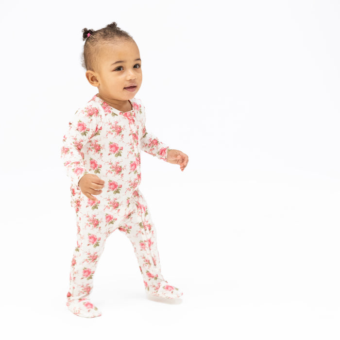 Angel Dear Elegant Roses Ruffle Back Zipper Footie
