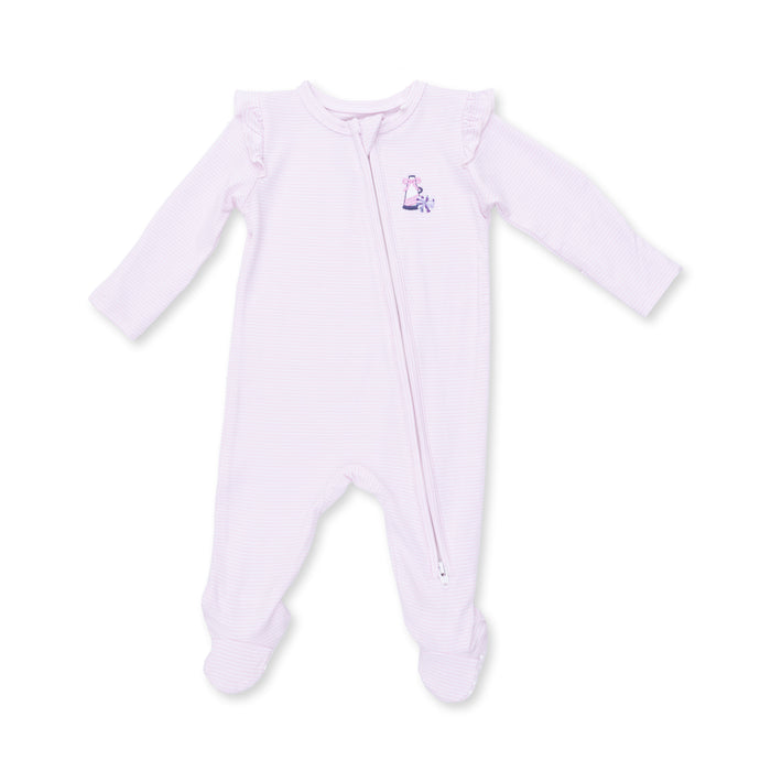 Angel Dear Cheer Pink Micro Stripe Ruffle Sleeve Zip Footie
