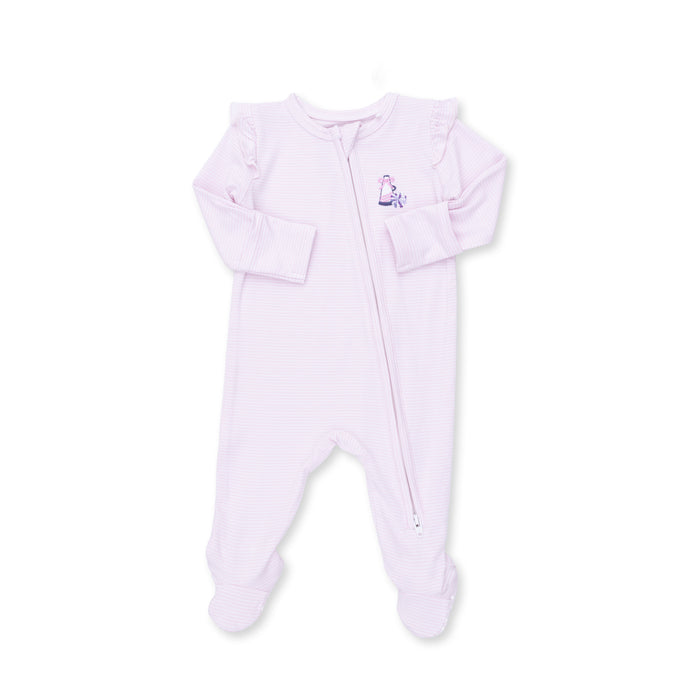 Angel Dear Cheer Pink Micro Stripe Ruffle Sleeve Zip Footie