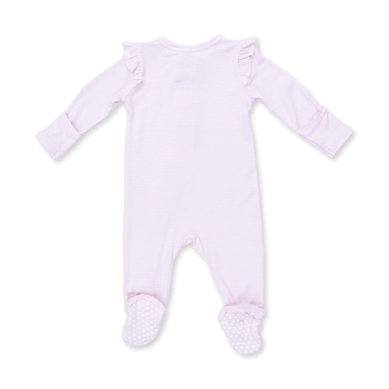 Angel Dear Cheer Pink Micro Stripe Ruffle Sleeve Zip Footie