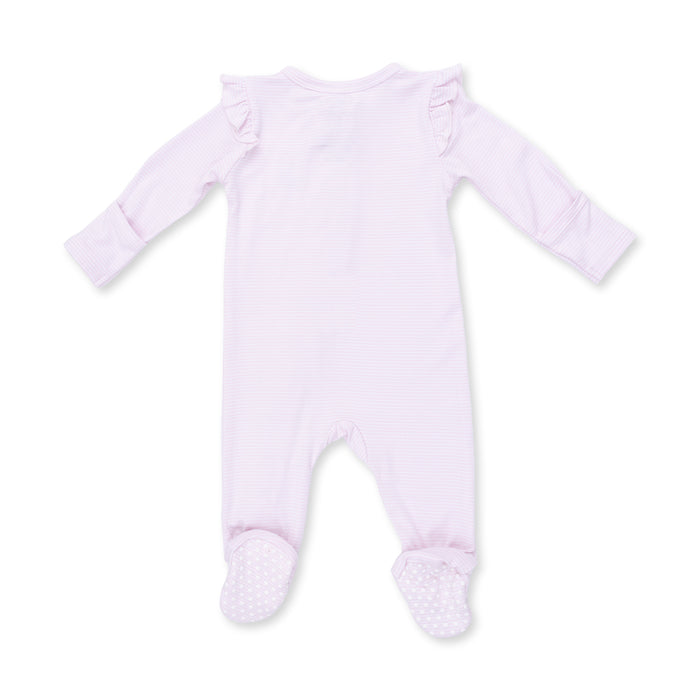 Angel Dear Cheer Pink Micro Stripe Ruffle Sleeve Zip Footie