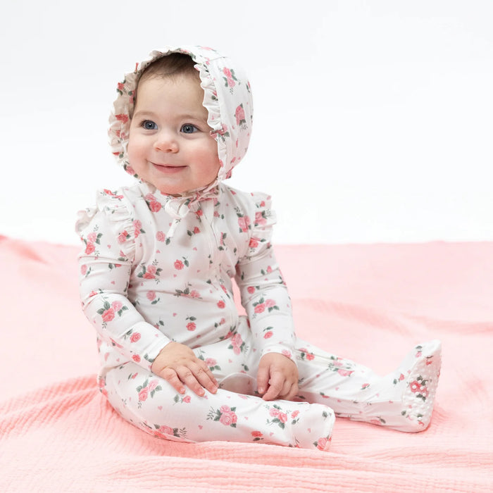 Angel Dear Pink Rosettes Ruffle Zipper Footie