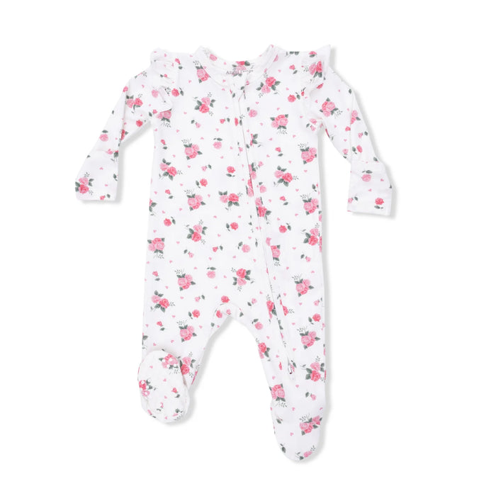 Angel Dear Pink Rosettes Ruffle Zipper Footie