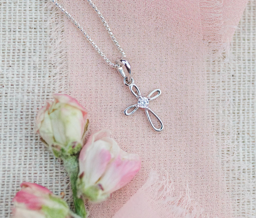 Cherished Moments Sterling Silver Cross Necklace (16-18IN)