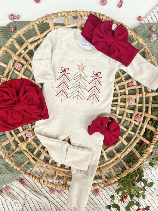 Wonderfully Made Christmas Tree Romper Oatmeal