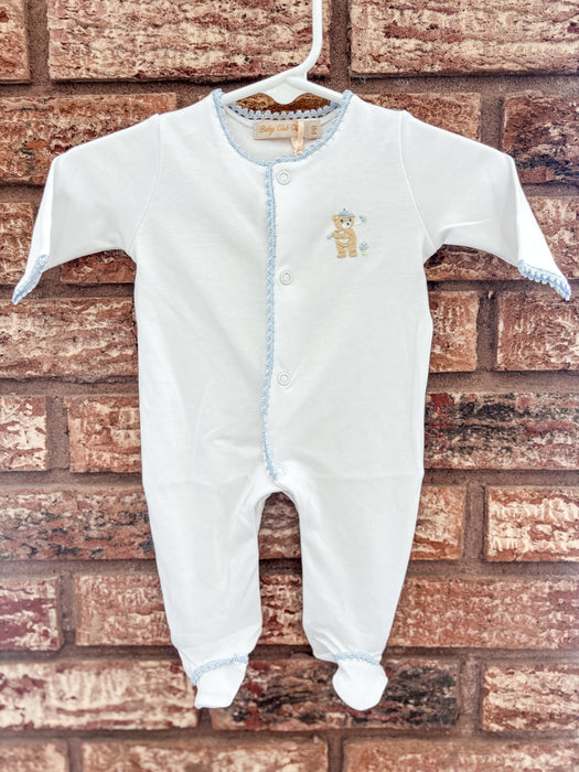 Baby Club Chic Golfing Bear Blue Footie w/Crochet Trim