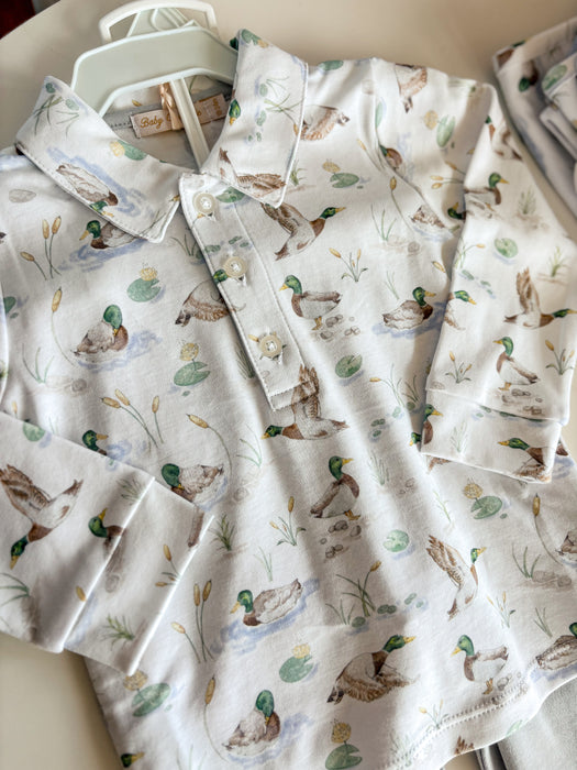Baby Club Chic Mallard Ducks Printed Collar Tee & Pants Set
