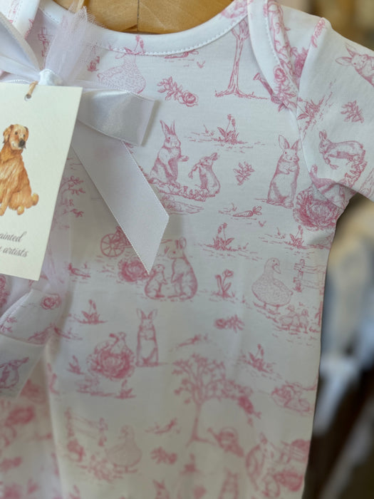 Baby Club Chic Pink Toile Bunnies Gown and Hat Set