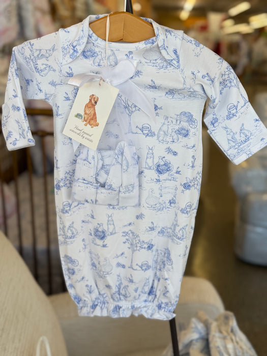 Baby Club Chic Blue Toile Bunnies Gown and Hat Set